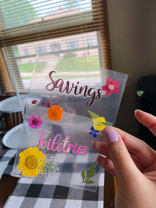 Mini Clear Cash Envelopes, Cash Envelopes with Pressed Flowers, Customized Cash Envelopes, Laminated Cash Envelopes