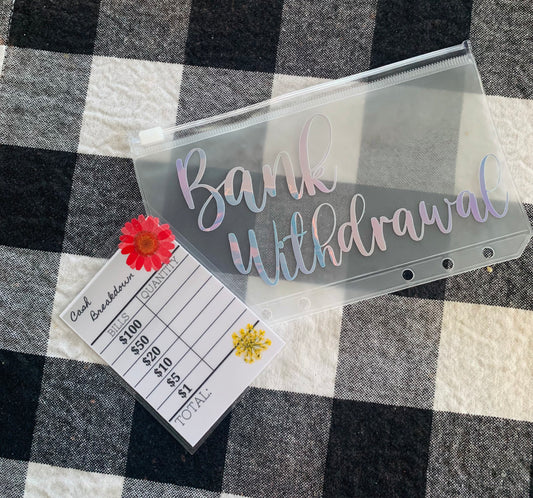Cash Breakdown, Bank Withdrawal,Cash Zipper Envelopes, Cash Envelope System, Laminated Bank Slips, Budgeting Cards, Bank Teller Slips