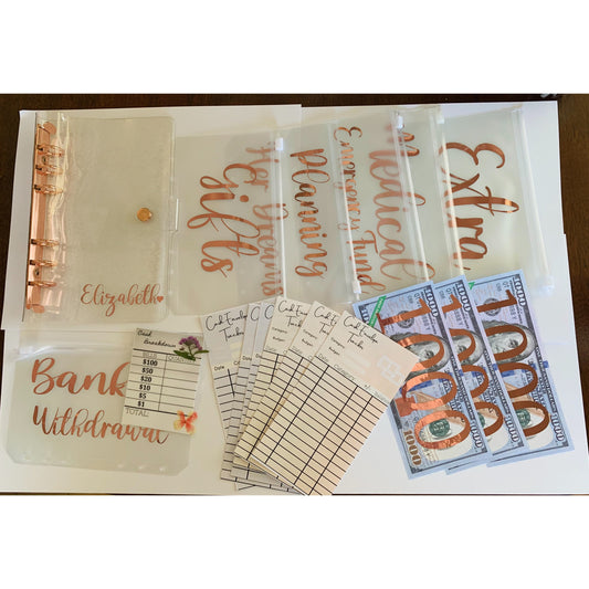 Rose Gold Budget Binder Bundle, Cash envelope system Starter Kit, Cash envelope wallet,Personalized Budget Binder