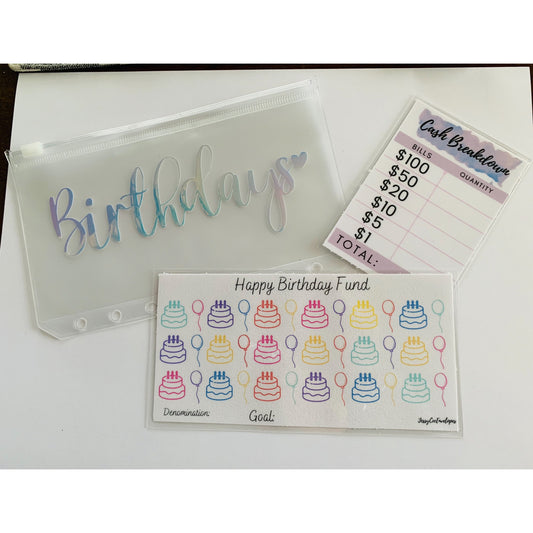 Birthday savings challenge, savings challenge bundle, savings tracker, cash envelope